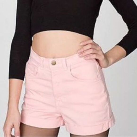 AMERICAN APPAREL High Waist Denim Short Cuff Pink 30 / 31 - Picture 2 of 7